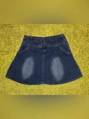 Denim Y2K A-Line Skirt - Dark Blue Wash
